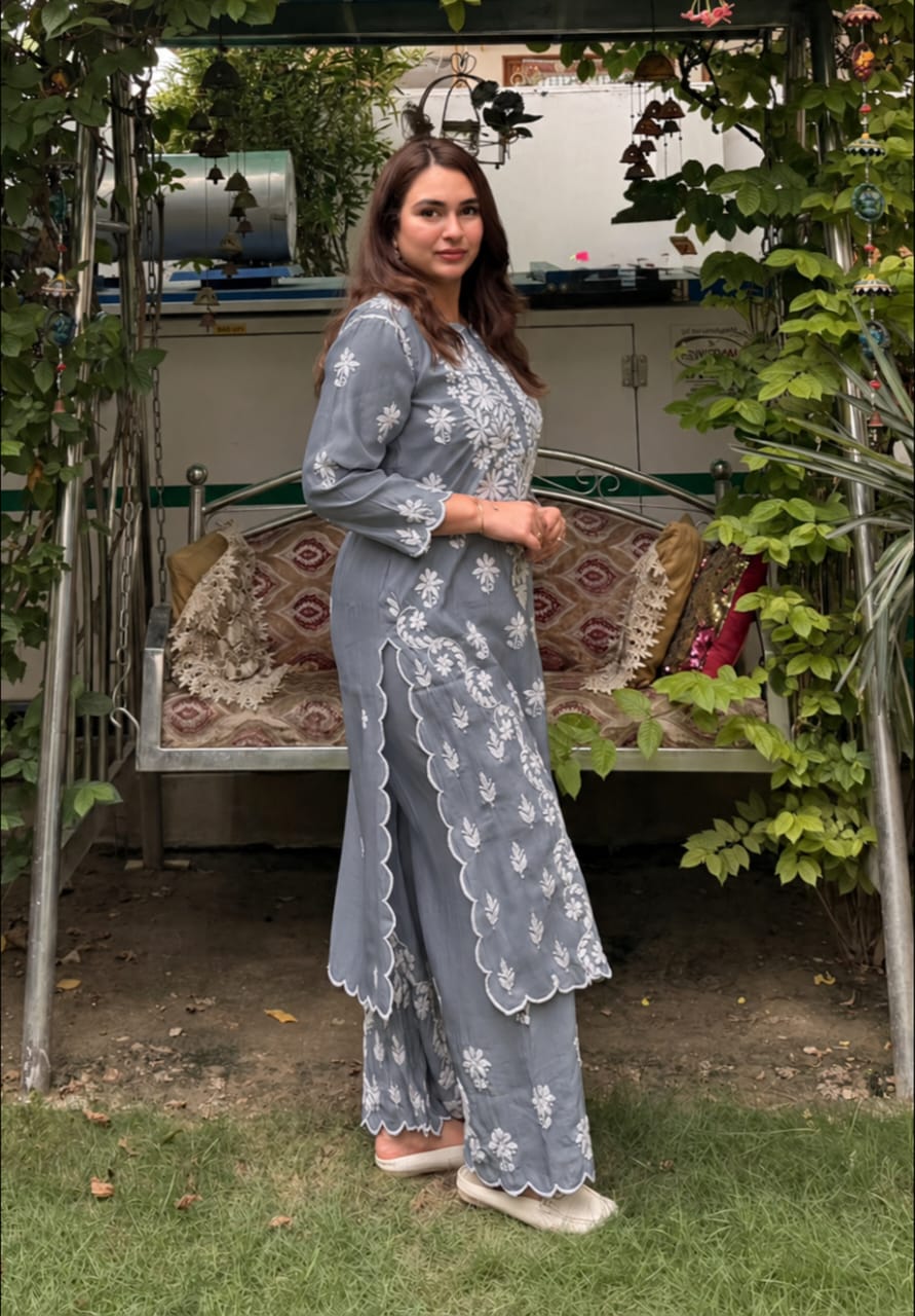 Beautiful Roman Silk Cutwork Palazzo Set
