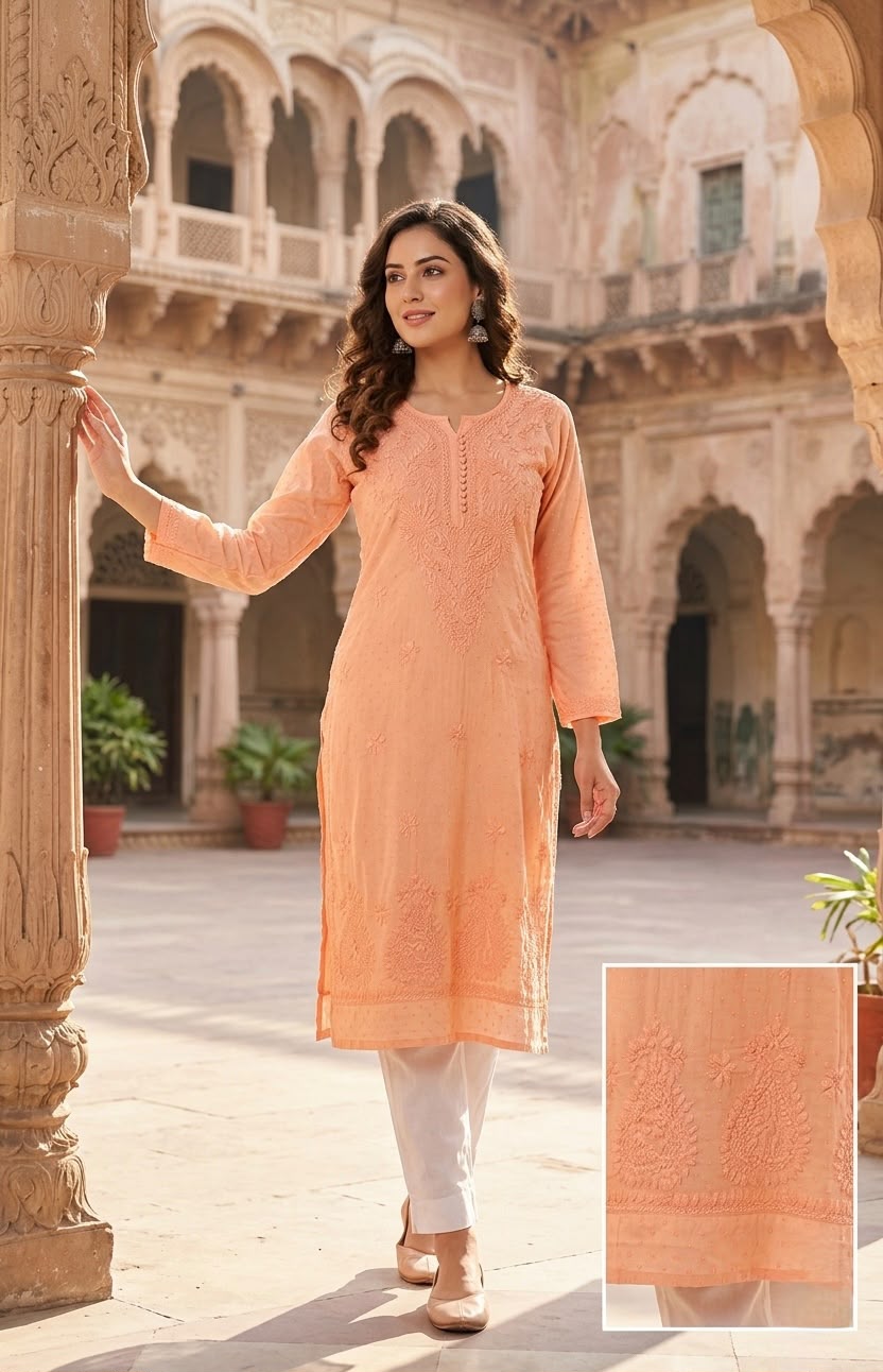 Lucknowi Chikankari Dobby Cotton Kurti