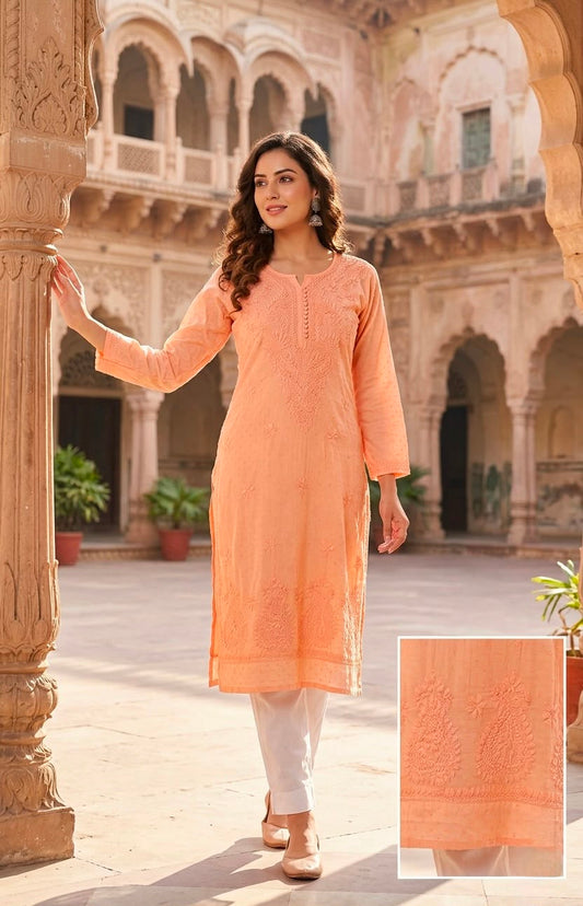 Lucknowi Chikankari Dobby Cotton Kurti