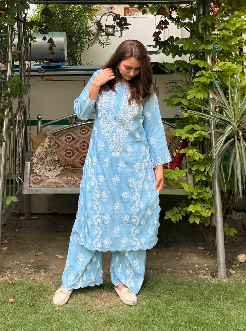 Beautiful Roman Silk Cutwork Palazzo Set