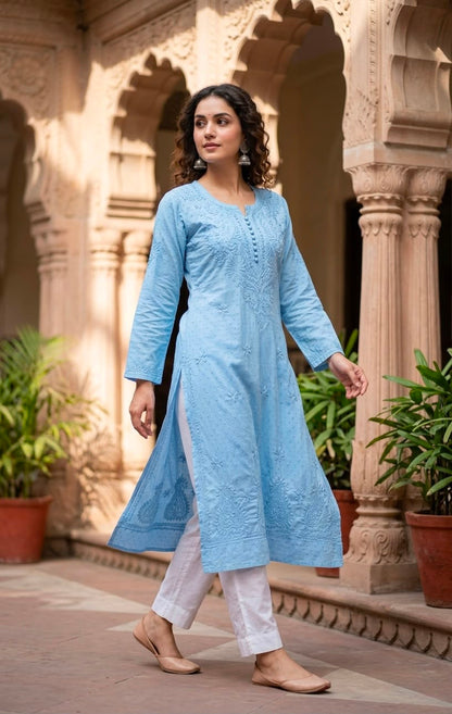 Lucknowi Chikankari Dobby Cotton Kurti