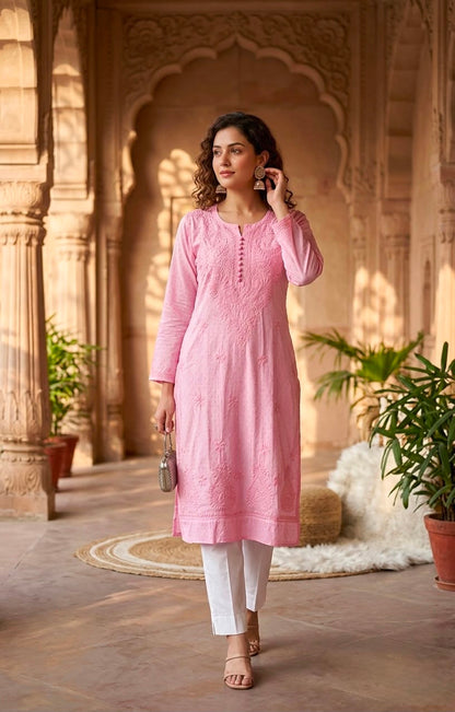 Lucknowi Chikankari Dobby Cotton Kurti