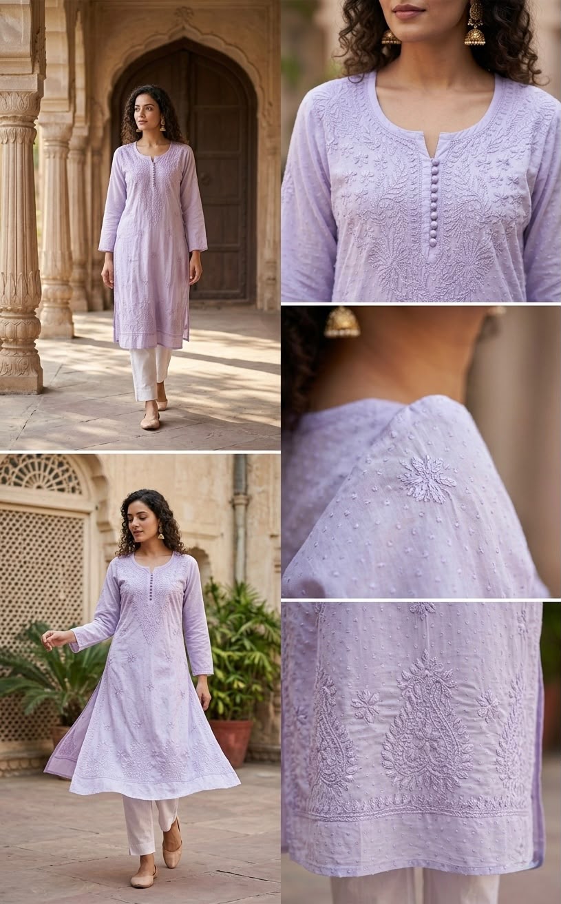 Lucknowi Chikankari Dobby Cotton Kurti