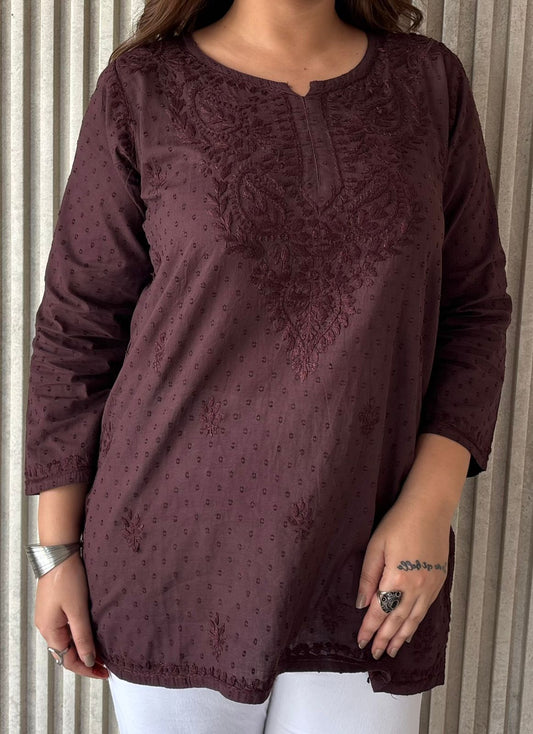 Dyed Dobby Cotton Chikankari Short Top & Heavy Embroidered Pant Combo