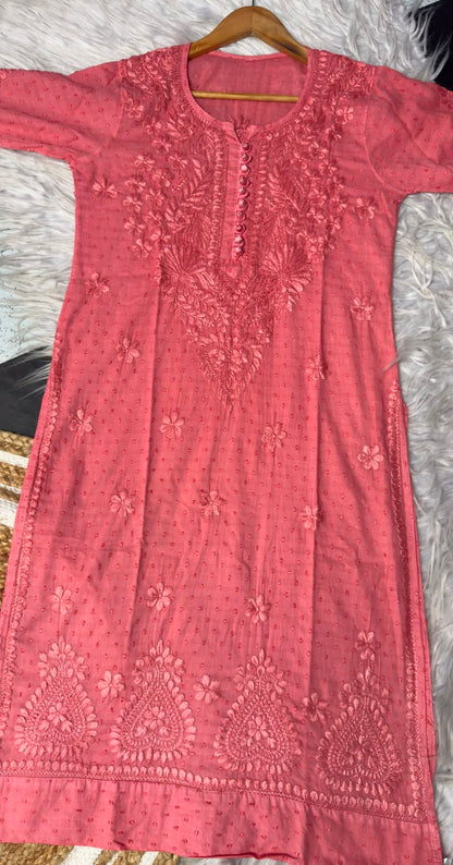 Lucknowi Chikankari Dobby Cotton Kurti