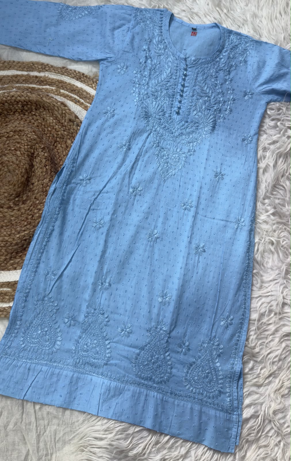 Lucknowi Chikankari Dobby Cotton Kurti