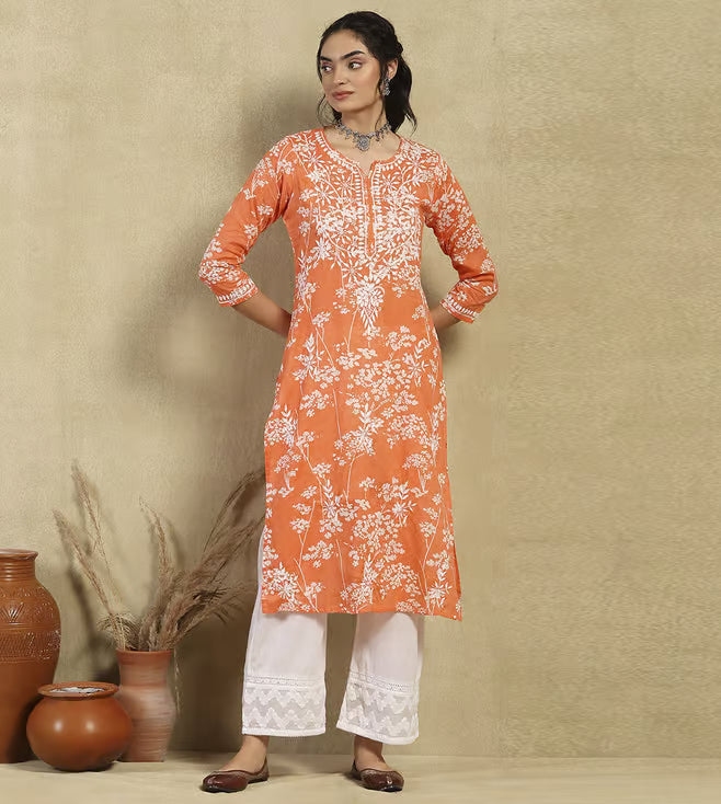 Mul Cotton Kurti Chikan Work