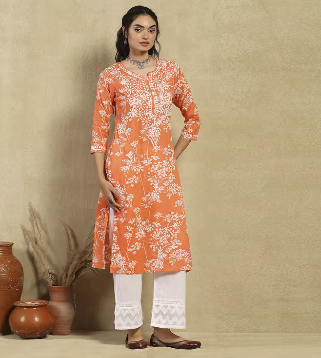 Mul Cotton Kurti Chikan Work