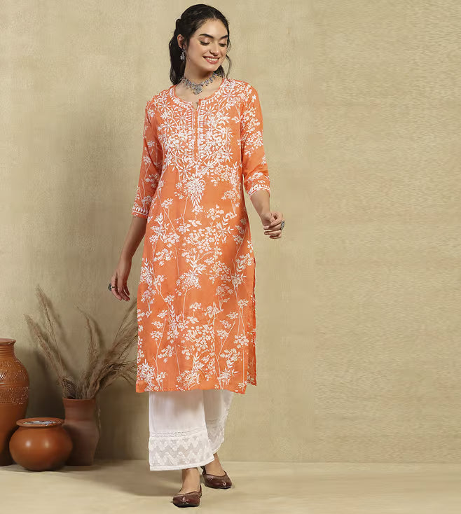Mul Cotton Kurti Chikan Work