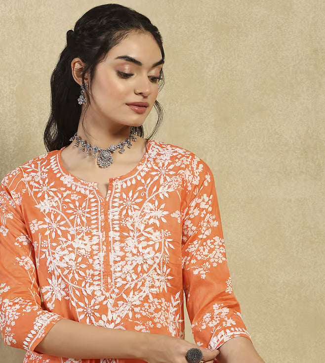 Mul Cotton Kurti Chikan Work