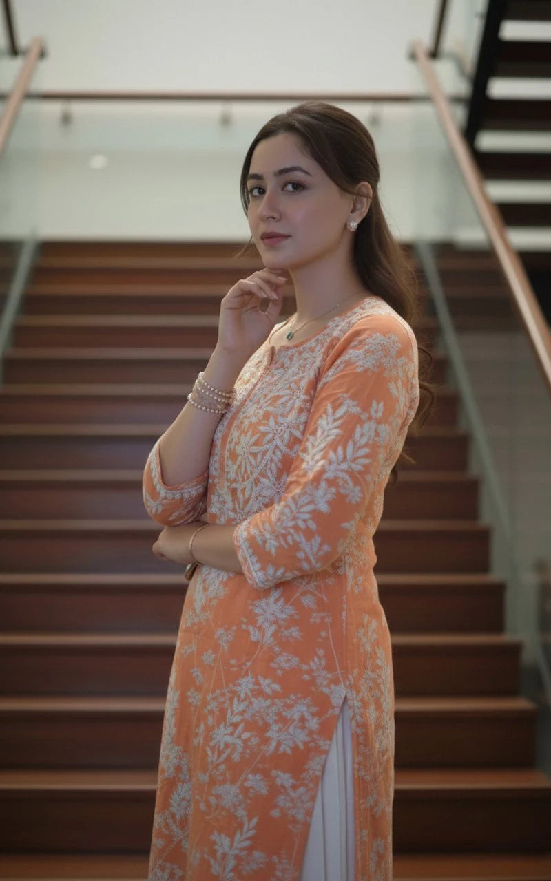 Mul Cotton Kurti Chikan Work