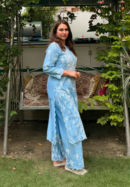 Beautiful Roman Silk Cutwork Palazzo Set