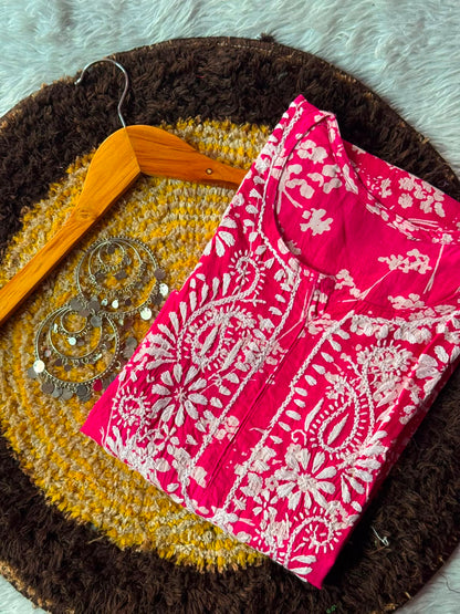 Mul Cotton Kurti Chikan Work