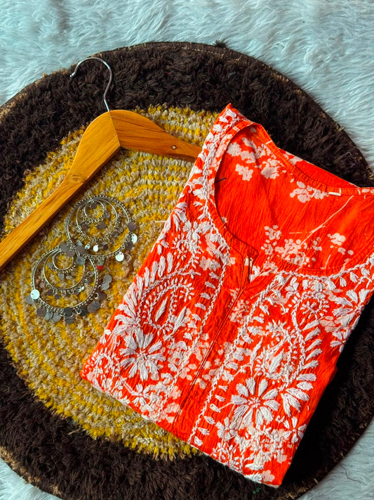 Mul Cotton Kurti Chikan Work
