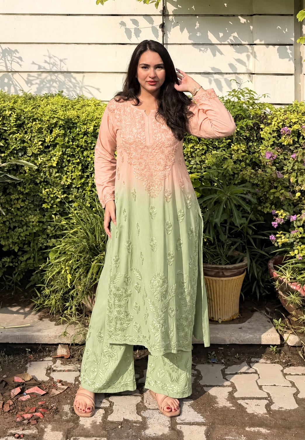 Beautiful Designer Heavy Work Rayon Palazzo Set