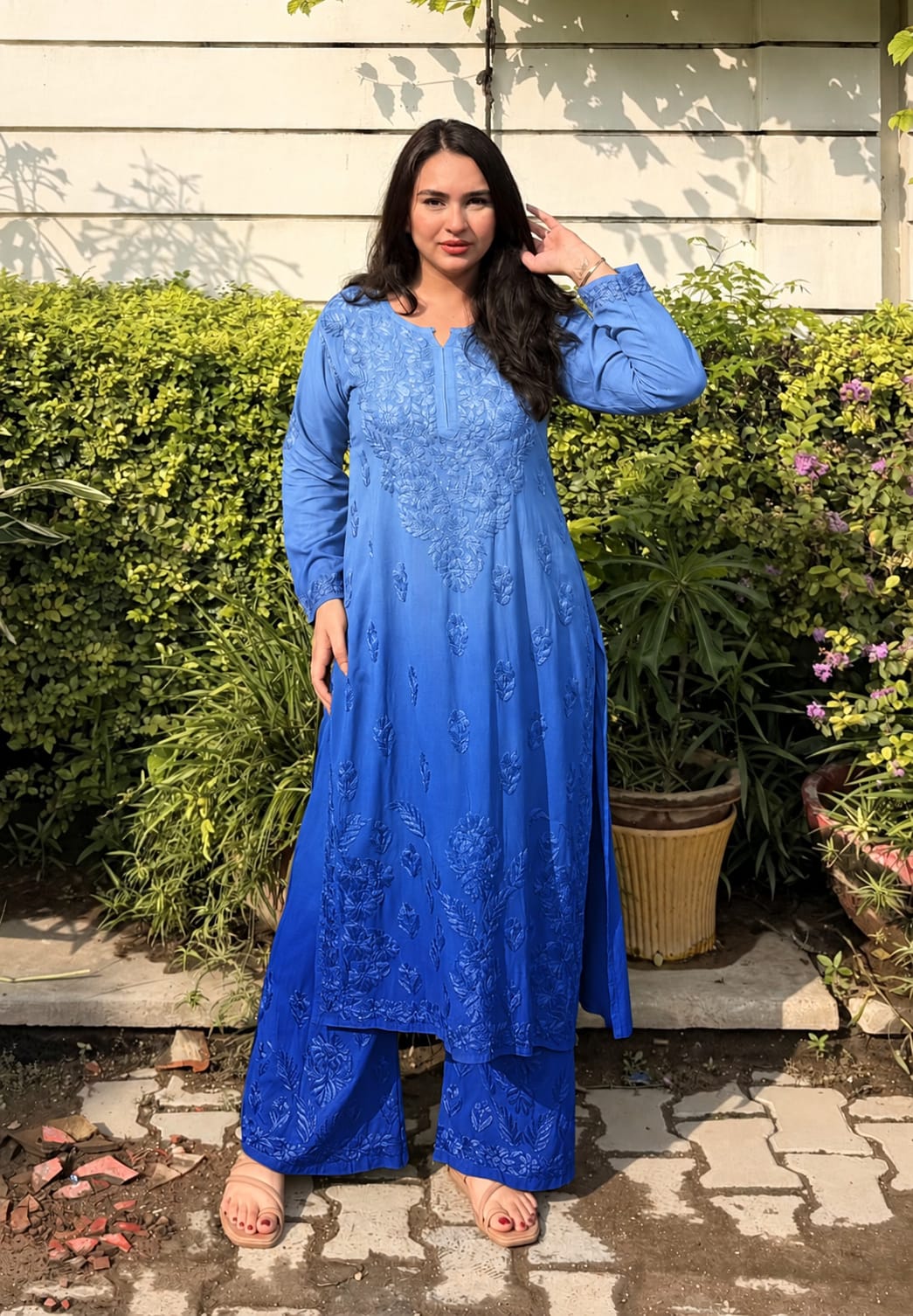 Beautiful Designer Heavy Work Rayon Palazzo Set