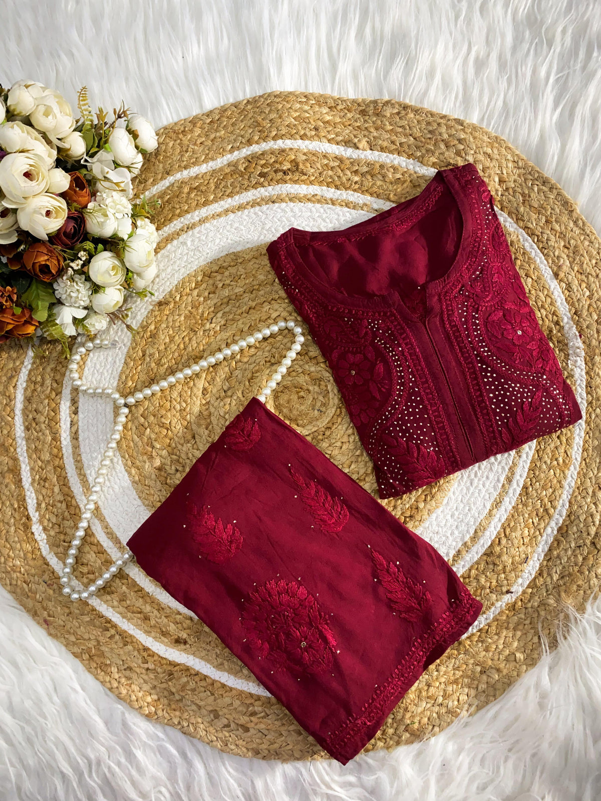 Premium Chikankari Muqash Rayon Cord Set