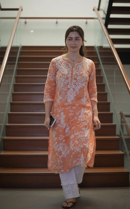 Mul Cotton Kurti Chikan Work